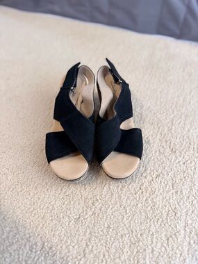 Clarks Black Suede Crisscross Open-Toe Sandals